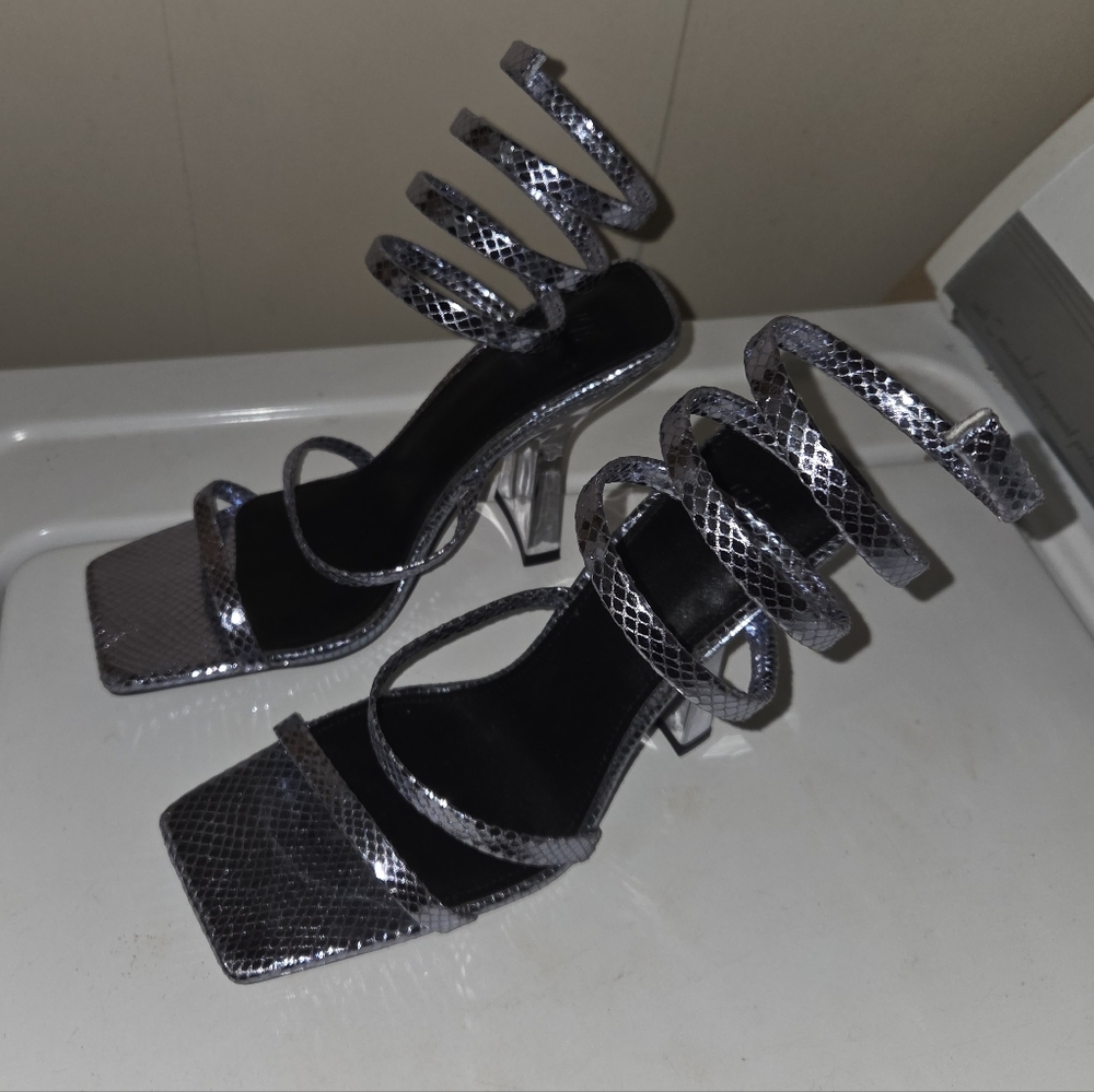 Silver Metallic Strappy Sandals